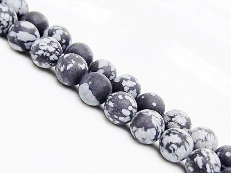 Picture of 8x8 mm, round, gemstone beads, obsidian, snowflake, natural, frosted