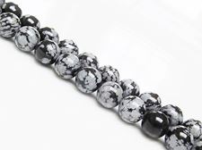 Picture of 8x8 mm, round, gemstone beads, obsidian, snowflake, natural