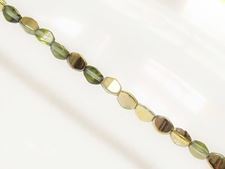 Picture of 5x3 mm, Pinch beads, Czech glass, light peridot green, transparent, golden amber yellow mirror