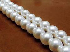 Picture of 6x6 mm, Czech round glass beads, pearlized, white, premium quality, pre-strung, 38 beads