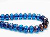 Image de 7x10 mm, perles rondelles sculptées, tchèques, bleu ciel profond, transparent, bronze rouille