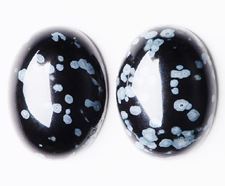 Picture of 13x18 mm, oval, gemstone cabochons, obsidian, snowflake, natural