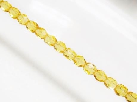 Picture of 4x4 mm, Czech faceted round beads, amber yellow, transparent