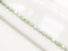 Picture of 4x4 mm, Czech faceted round beads, chalk white, opaque, light celadon green luster