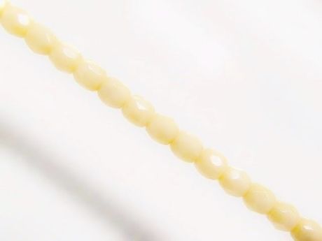 Afbeeldingen van 3x3 mm, Tsjechische ronde facetkralen, krijtwit, ondoorzichtig, boterroom witte glinster