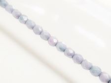 Picture of 4x4 mm, Czech faceted round beads, chalk white, opaque, grey blue luster