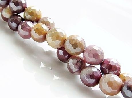 Picture of 6x6 mm, round, gemstone beads, Mookaite Windalia Radiolarite, natural, faceted, metallic sheen