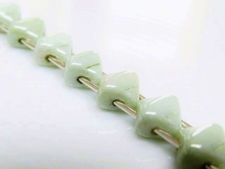 Picture of 5x5 mm, diagonal, mini Silky beads, Czech glass, 2 holes, chalk white, opaque, light celadon green luster