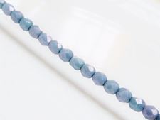 Picture of 4x4 mm, Czech faceted round beads, chalk white, opaque, Montana grey blue luster