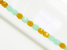 Picture of 4x4 mm, Czech faceted round beads, translucent, opal aqua green and opal yellow