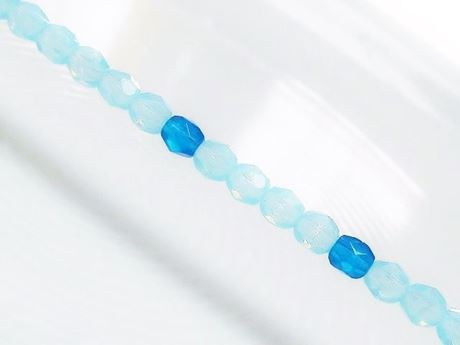 Picture of 4x4 mm, Czech faceted round beads, translucent, opal blue and blue