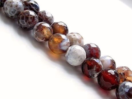 Picture of 8x8 mm, round, gemstone beads, crackle agate, brown, faceted