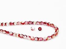 Image de 4x4 mm, perles à facettes tchèques rondes, transparentes, lustrées panaché de rouge grenat
