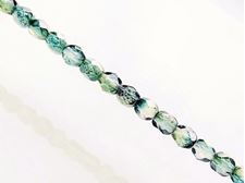 Picture of 4x4 mm, Czech faceted round beads, transparent, variegated muted green and blue luster