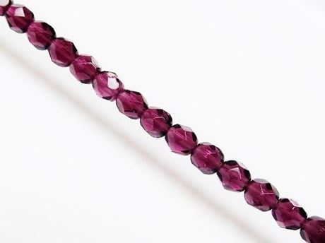 Picture of 6x6 mm, Czech faceted round beads, amethyst black, translucent