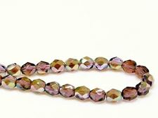 Picture of 6x6 mm, Czech faceted round beads, amethyst purple, translucent, golden luster