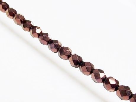 Picture of 6x6 mm, Czech faceted round beads, black, opaque, rusty bronze luster