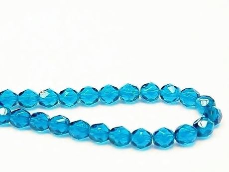 Picture of 6x6 mm, Czech faceted round beads, deep sky blue, transparent