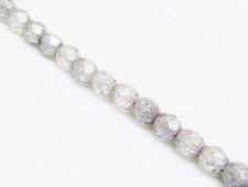 Picture of 6x6 mm, Czech faceted round beads, crystal, transparent, silver rain, pre-strung