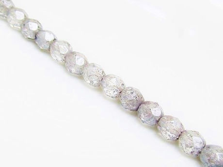 Picture of 6x6 mm, Czech faceted round beads, crystal, transparent, silver rain, pre-strung