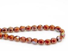 Picture of 6x6 mm, Czech faceted round beads, deep red, opaque, copper iris luster
