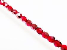 Picture of 6x6 mm, Czech faceted round beads, deep ruby red, transparent, gunmetal luster