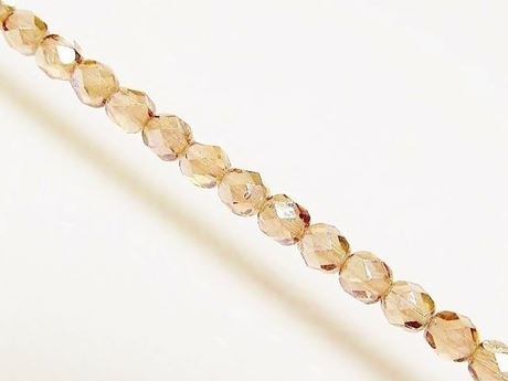 Picture of 6x6 mm, Czech faceted round beads, light Colorado topaz brown, transparent, shimmering