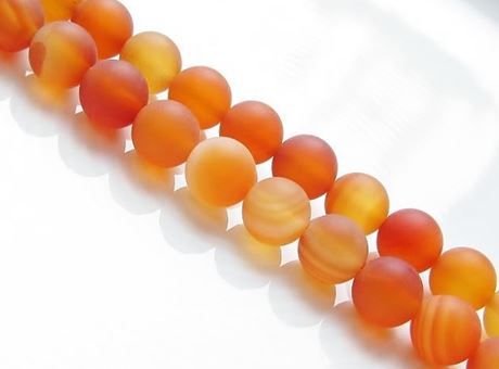 Picture of 8x8 mm, round, gemstone beads, carnelian, natural, frosted