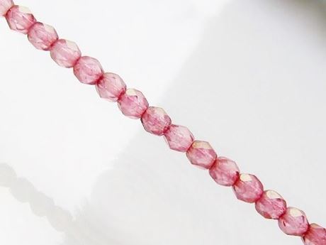 Picture of 4x4 mm, Czech faceted round beads, frosted crystal, translucent, dusty rose luster