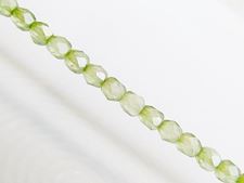 Picture of 4x4 mm, Czech faceted round beads, frosted crystal, translucent, celadon green luster