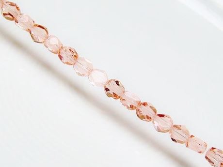 Image de 6x6 mm, perles tchèques coupées-de-deux manières, rose pêche, transparent