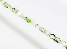 Picture of 4x4 mm, Czech two-way cut beads, crystal, transparent, light spring green luster
