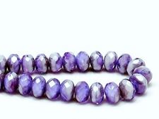 Picture of 6x8 mm, Czech faceted rondelle beads, light opal blue, opaque, purple glaze