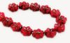 Picture of 8x8 mm, carved, flat round Czech beads, flower, deep red, opaque, travertine, 12 pieces