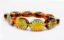 Afbeeldingen van 14x11x5 mm, Tsjechische geperste glaskralen, bolle ovaal, bont amber bruin en oceaanblauw, doorzichtig, witte komma streepjes