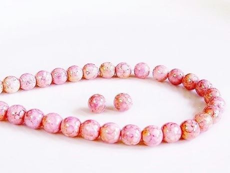 Picture of 6x6 mm, round, Czech druk beads, chalk white, opaque, light topaz pink luster