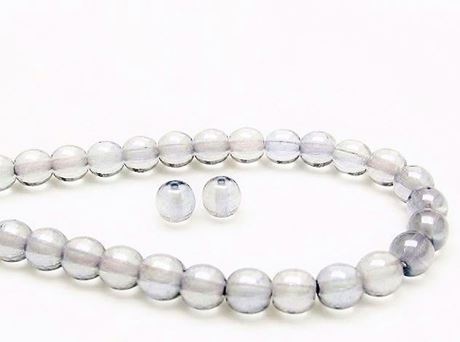 Picture of 6x6 mm, round, Czech druk beads, transparent, light Montana blue luster