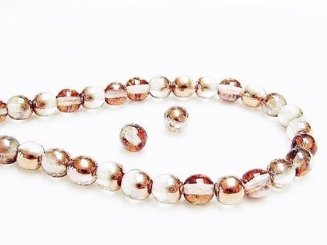 Image de 6x6 mm, rondes, perles de verre pressé tchèque, cristal, transparent, miroir partiel or rose