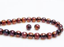 Picture of 6x6 mm, round, Czech druk beads, amber brown, transparent, picasso