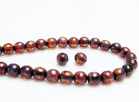 Picture of 6x6 mm, round, Czech druk beads, amber brown, transparent, picasso