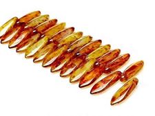 Picture of 5x16 mm, Czech druk beads, daggers, golden green - tortoise brown, translucent, picasso