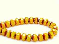 Picture of 6x8 mm, Czech faceted rondelle beads, warm opal yellow, translucent, travertine