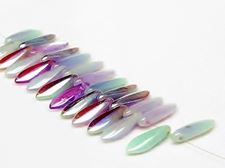 Picture of 5x16 mm, Czech druk beads, daggers, turquoise green, opaque, purple iris