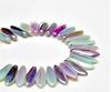 Picture of 5x16 mm, Czech druk beads, daggers, turquoise green, opaque, purple iris