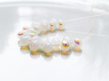 Picture of 4x6 mm, Czech druk beads, drops, opal white, translucent, AB