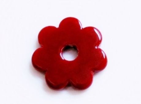 Picture of 3.4x3.4 cm, pendant, Greek ceramic daisy, grenadine red enamel