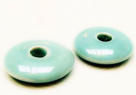 Picture of 2.6x2.6 cm, focal pendant, Greek ceramic donut, light turquoise green enamel