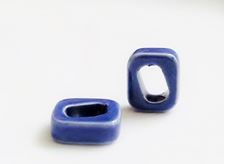 Image de 15x18x7 mm, Griekse keramische schuifring kralen, bosbessen blauw email