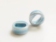 Picture of 18x18x7 mm, Greek ceramic slider beads, pastel blue enamel, oil in water effect