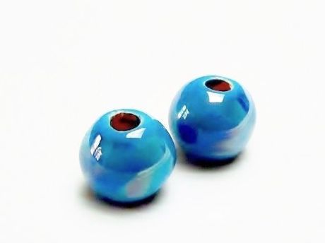 Picture of 12x12 mm, Greek ceramic round beads, Aegean blue enamel, oil in water effect